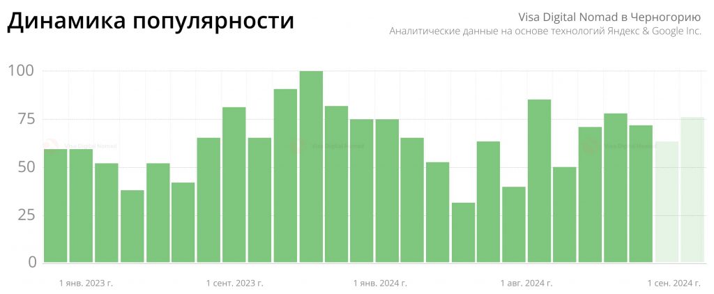 Статистика популярности визы номад в Черногорию