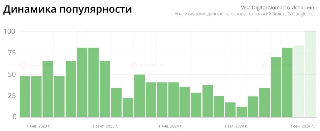 Статистика популярности визы номад в Испанию