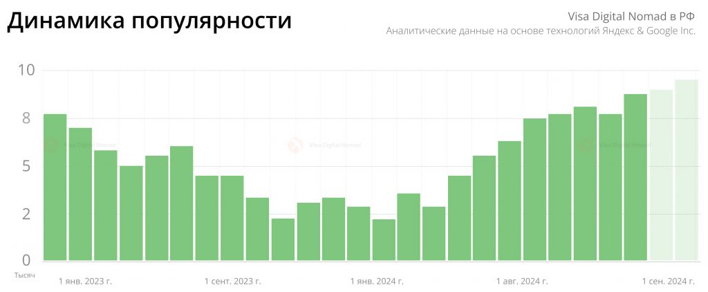 Статистика популярности Visa Digital Nomad в РФ